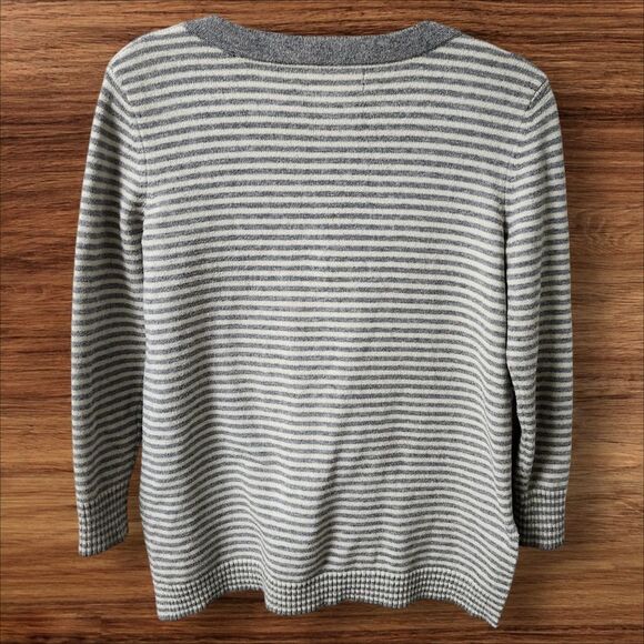 Anthropologie Gray and White Striped V-neck Sweater. Sz. S - Picture 2 of 10